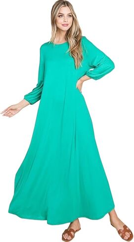 Casual 3/4 Sleeve Loose Oversized T-Shirt Knit Lounge Maxi Dress - Made in USA in Saudi Arabia