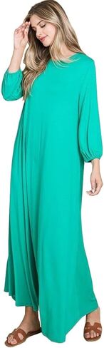 Casual 3/4 Sleeve Loose Oversized T-Shirt Knit Lounge Maxi Dress - Made in USA in Saudi Arabia