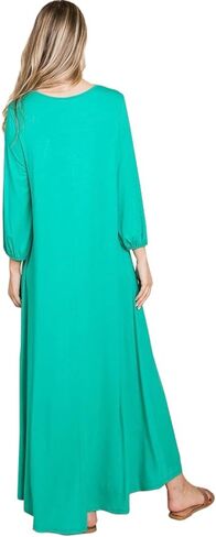 Casual 3/4 Sleeve Loose Oversized T-Shirt Knit Lounge Maxi Dress - Made in USA in Saudi Arabia
