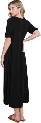 Casual 3/4 Sleeve Loose Oversized T-Shirt Knit Lounge Maxi Dress - Made in USA in Saudi Arabia