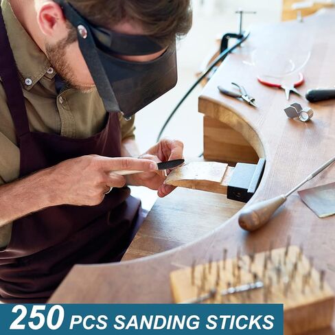 250 قطعة من أعواد الصنفرة مقاس 5.4 × 0.13 بوصة، أعواد الثقاب، أغصان الصنفرة ذات التفاصيل الدقيقة، أعواد الصنفرة، منظف ورق الصنفرة، أدوات الصنفرة التفصيلية لأعمال النجارة والنماذج البلاستيكية in Kuwait