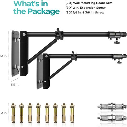 Julius Studio [1-Pack] *Extra Super Heavy Duty Triangle Boom Arm Wall Mount Bar, 180-degree Rotating Angle Control Adjustable, Universal Mount for Ring Light, Light Fixtures, Softbox, Flash, JSAG862 in Kuwait