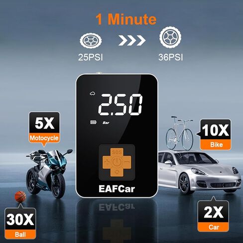 Tire Inflator Portable Air Compressor-150 PSI Electric Tire Inflation -4000 mAh Air Pump for Car-Cordless Tire Pump with Pressure Gauge Emergency Light for Motor, Bike, Ball(Black) in Saudi Arabia