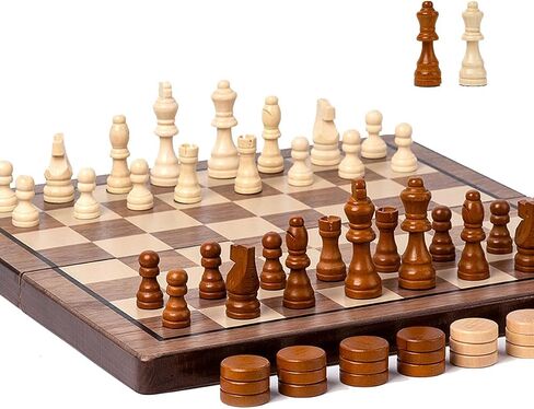 Chess Set 15'' Chess Board Wooden Magnetic Folding Chess Board Set for Adults & Kids Checkers Game for Kids Portable Travel Chess Game for Beginner 2 Extra Queens in Saudi Arabia