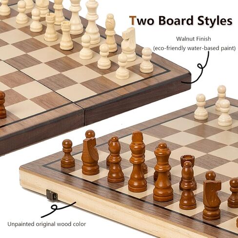 Chess Set 15'' Chess Board Wooden Magnetic Folding Chess Board Set for Adults & Kids Checkers Game for Kids Portable Travel Chess Game for Beginner 2 Extra Queens in Saudi Arabia