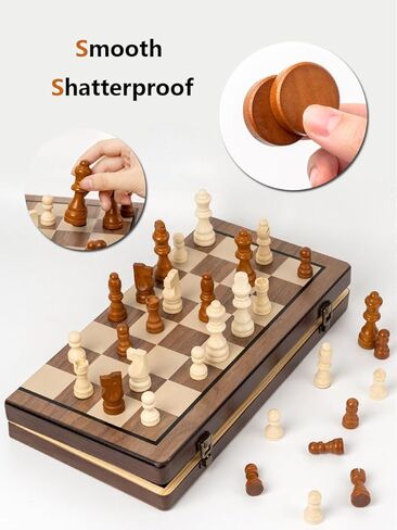 Chess Set 15'' Chess Board Wooden Magnetic Folding Chess Board Set for Adults & Kids Checkers Game for Kids Portable Travel Chess Game for Beginner 2 Extra Queens in Saudi Arabia