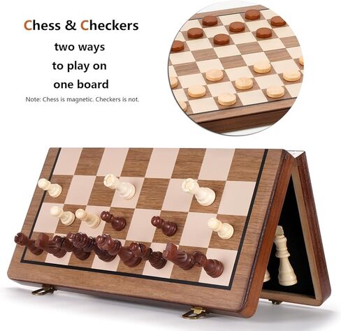 Chess Set 15'' Chess Board Wooden Magnetic Folding Chess Board Set for Adults & Kids Checkers Game for Kids Portable Travel Chess Game for Beginner 2 Extra Queens in Saudi Arabia