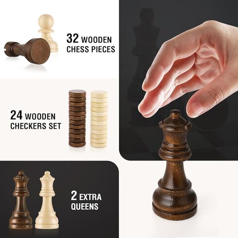 Chess Set 15'' Chess Board Wooden Magnetic Folding Chess Board Set for Adults & Kids Checkers Game for Kids Portable Travel Chess Game for Beginner 2 Extra Queens in Saudi Arabia