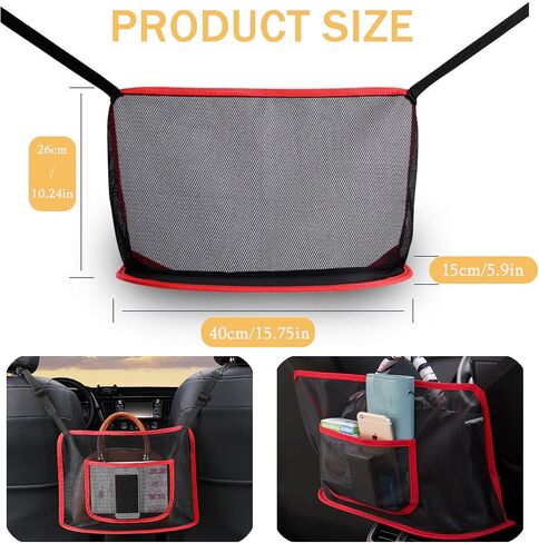 Car Net Pocket Handbag Holder, Car Storage Organizer Between Front Seats, Automotive organizers & storage, Car suv storage organizer, backseat pet/kids barrier (Black) in Saudi Arabia