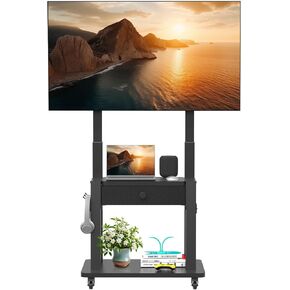 Rolling TV Stand with Fabric Drawer Storage for 32-75 Inch Flat/Curved Screen up to 220lbs LCD/LED/OLED Adjustable Height Mobile TV Cart with Wheels for Home Office Outdoor Max VESA 600x400mm Black in Saudi Arabia