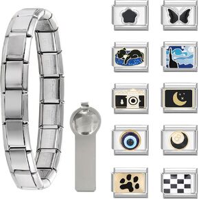 papasgix Italian Charm Bracelet Set with Starter Brascelet, Assorted Charms and Opening Tools, 9mm Modular Italian Charm Bracelet Links Handmade DIY Jewelry Gifts Moon Star in Saudi Arabia