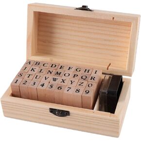 36 Pcs Small Wooden Rubber Stamps, Wooden Box Multipurpose Number Alphabet Letter Wood Rubber Stamp for Card Making, DIY Craft, Scrapbooking Supplie, etc in Kuwait