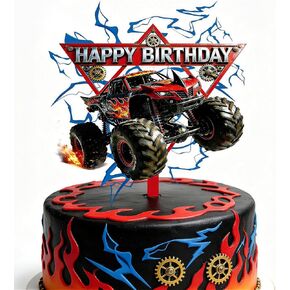 Monster Truck Acrylic Cake Topper Cool Truck Happy Birthday Cake Decorations, Reusable Dessert Cupcake Topper for Truck Themed Birthday Party Decor in Saudi Arabia