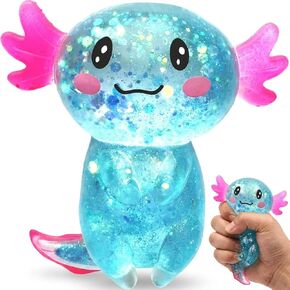 Axolotl Squishy Stress Relief Toy, Glitter Axolotl Fidget Toy, Soft Stretchy Sensory Squeeze Toy for Teens & Adults, Cute Desk Stress Toy for Relaxation, Party Favor & Gift Idea, Pink in Saudi Arabia
