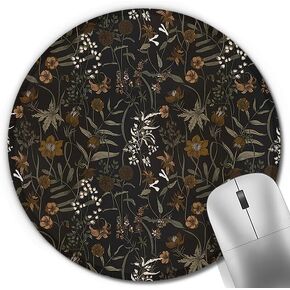 Dark Gothic Moody Floral Round Mouse Pad, Black Boho Mystical Exotic Botanical Flower Mousepad Mat for Home Office Computer Laptop Desk Accessories 7.9x7.9 in in Saudi Arabia