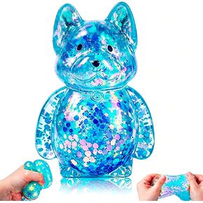 Dog Squishy,Squishy Dog,Glitter Dog Stress Ball,Slow Rise Fidget for Anxiety Relief,Glitter Dog Sensory Fidget Toys for Adults,Sensory Stress Relief Toy for Adults - Blue in Saudi Arabia