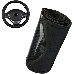 Car Leather Steering Wheel Cover, Breathable Perforated Anti-slip Wrap, Anti-scratch Stitch on Microfiber Leather Protector, Tight Fit for Most 14.96" Steering Wheel (Black) in Saudi Arabia