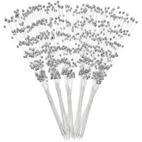 SULIKJHUI 50 Pcs Silver Flowers Artificial, Bouquet Accessories Pearl Floral Picks with 4mm Beads, 8.26 Inch Floral Stems for Wedding, Party & Christmas Decorations in Saudi Arabia