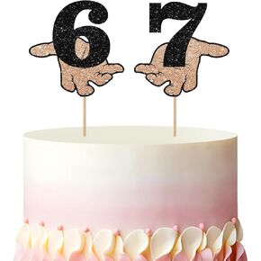 Funny Six Seven Cake Topper, Six Seven 6 7 Birthday Cake Decor, Black Glitter Funny Gen Alpha Slang Cake Topper for Birthday/Anniversary Party Decoration in Saudi Arabia