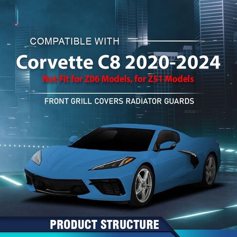 PIT66 غطاء الشبكة الأمامية واقي الرادياتير متوافق مع Chevy Corvette C8 2020-2024، مناسب لموديلات Z51، غير مناسب لموديلات Z06، مادة الألومنيوم مطلية باللون الأسود in Kuwait