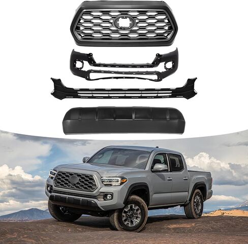 Bewild Front Upper & Lower Grille + Front Bumper Cover With Valance Lower Skid Plate Panel Fit For 2016-2023 Toyota Tacoma Front Insert Grille Body Kit Replacement in Kuwait
