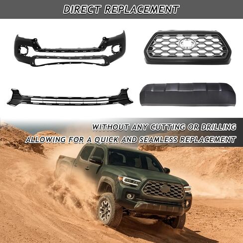 Bewild Front Upper & Lower Grille + Front Bumper Cover With Valance Lower Skid Plate Panel Fit For 2016-2023 Toyota Tacoma Front Insert Grille Body Kit Replacement in Kuwait
