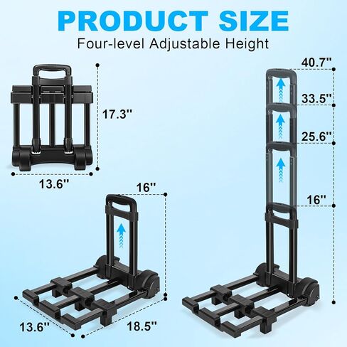Folding Hand Truck, Foldable Luggage Cart Folding Trolley Dolly with Two Wheels Backpack Trolley with Extendable Chassis Telescopic Rod Utility Cart for Travel Moving Travel Bag, Luggage (Black) in Saudi Arabia