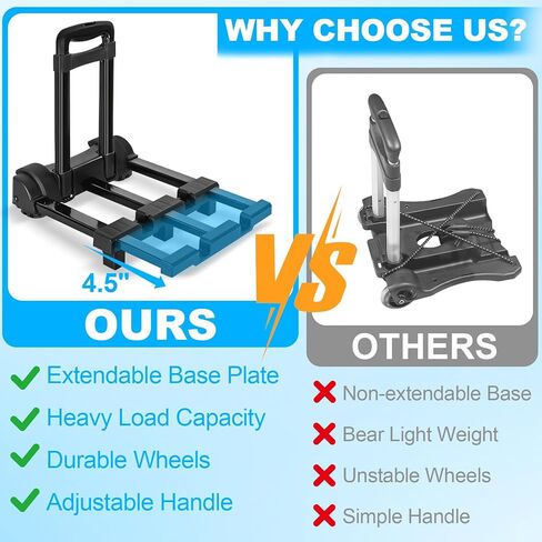 Folding Hand Truck, Foldable Luggage Cart Folding Trolley Dolly with Two Wheels Backpack Trolley with Extendable Chassis Telescopic Rod Utility Cart for Travel Moving Travel Bag, Luggage (Black) in Saudi Arabia