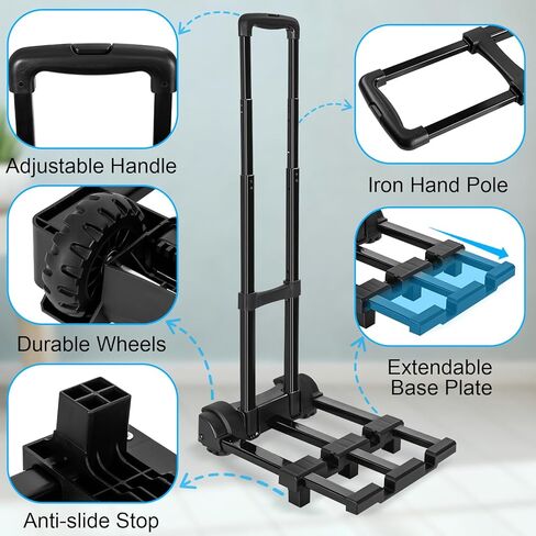Folding Hand Truck, Foldable Luggage Cart Folding Trolley Dolly with Two Wheels Backpack Trolley with Extendable Chassis Telescopic Rod Utility Cart for Travel Moving Travel Bag, Luggage (Black) in Saudi Arabia