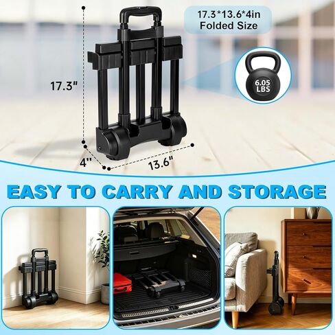 Folding Hand Truck, Foldable Luggage Cart Folding Trolley Dolly with Two Wheels Backpack Trolley with Extendable Chassis Telescopic Rod Utility Cart for Travel Moving Travel Bag, Luggage (Black) in Saudi Arabia