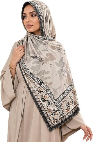 Printed Jersey Cotton Scarf for Women, Stretch Soft Hijab, Lightweight Breathable Head Wrap for All Seasons in Saudi Arabia