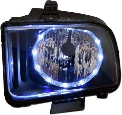 7422445954947 متوافق مع المصابيح الأمامية فورد موستانج 2005-2009 باللون الأسود مع هالة LED in Kuwait