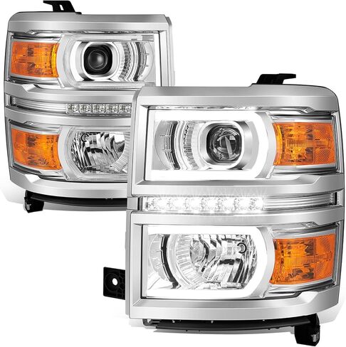Auto Dynasty LED DRL + U Tube Bar جهاز عرض أسود الإسكان واضح الزاوية المصابيح الأمامية متوافق مع تشيفي سيلفرادو 1500 14-15 in Kuwait