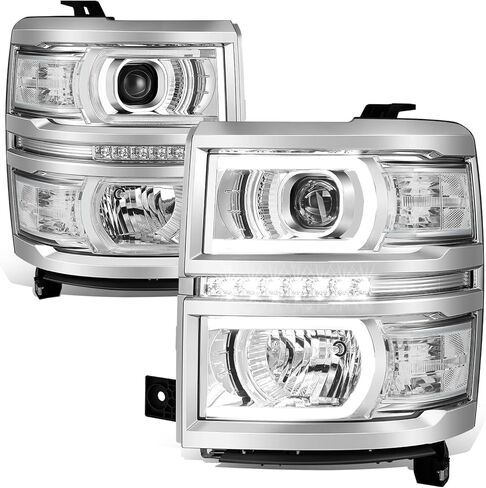 Auto Dynasty LED DRL + U Tube Bar جهاز عرض أسود الإسكان واضح الزاوية المصابيح الأمامية متوافق مع تشيفي سيلفرادو 1500 14-15 in Kuwait