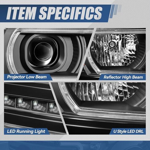 Auto Dynasty LED DRL + U Tube Bar جهاز عرض أسود الإسكان واضح الزاوية المصابيح الأمامية متوافق مع تشيفي سيلفرادو 1500 14-15 in Kuwait