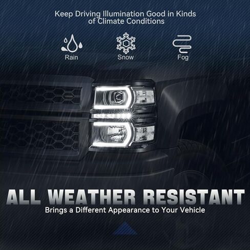 Auto Dynasty LED DRL + U Tube Bar جهاز عرض أسود الإسكان واضح الزاوية المصابيح الأمامية متوافق مع تشيفي سيلفرادو 1500 14-15 in Kuwait