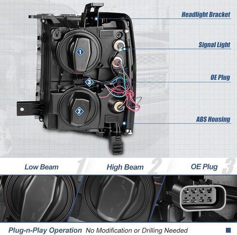 Auto Dynasty LED DRL + U Tube Bar جهاز عرض أسود الإسكان واضح الزاوية المصابيح الأمامية متوافق مع تشيفي سيلفرادو 1500 14-15 in Kuwait