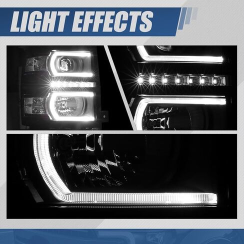 Auto Dynasty LED DRL + U Tube Bar جهاز عرض أسود الإسكان واضح الزاوية المصابيح الأمامية متوافق مع تشيفي سيلفرادو 1500 14-15 in Kuwait