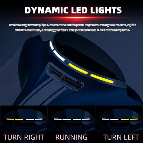 FATECIM مصباح LED للزجاج الأمامي مع ضوء تشغيل وإشارات انعطاف متتابعة لـ Harley Touring Street Glide Ultra Limited Electra Glide FLHX FLHTK 2014-2023 (زخرفة الزجاج الأمامي من الكروم، عدسات دخان) in Saudi Arabia