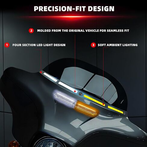FATECIM مصباح LED للزجاج الأمامي مع ضوء تشغيل وإشارات انعطاف متتابعة لـ Harley Touring Street Glide Ultra Limited Electra Glide FLHX FLHTK 2014-2023 (زخرفة الزجاج الأمامي من الكروم، عدسات دخان) in Saudi Arabia