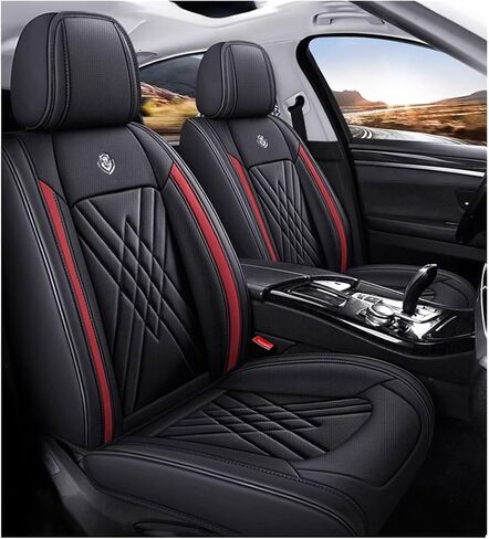 Car Seat Covers Full Set for Honda Odyssey 2018 2019 2020 2021 2022 2023 2024 Leather Front Back Full Surround Protectors Pad Breathable Waterproof Car Accessories,Black Red in Saudi Arabia