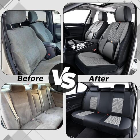 لأغطية مقاعد السيارة Ford Fiesta 2011-2019، أغطية مقاعد السيارة باللونين الرمادي والأسود، جلد فاخر، مجموعة كاملة من 5 مقاعد، مع دعم أسفل الظهر، مقاومة للماء، حماية وترقية المقاعد in Kuwait