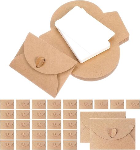30Pcs Mini Envelopes with Blank Cards - 4.1x2.8 Inch Paper Gift Card Holders, Tiny Heart Clasp Envelopes for Wedding Party Favors, Business & Greeting Cards in Kuwait
