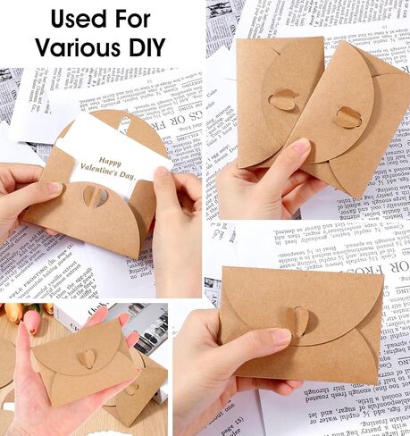 30Pcs Mini Envelopes with Blank Cards - 4.1x2.8 Inch Paper Gift Card Holders, Tiny Heart Clasp Envelopes for Wedding Party Favors, Business & Greeting Cards in Kuwait