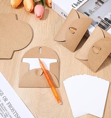 30Pcs Mini Envelopes with Blank Cards - 4.1x2.8 Inch Paper Gift Card Holders, Tiny Heart Clasp Envelopes for Wedding Party Favors, Business & Greeting Cards in Kuwait