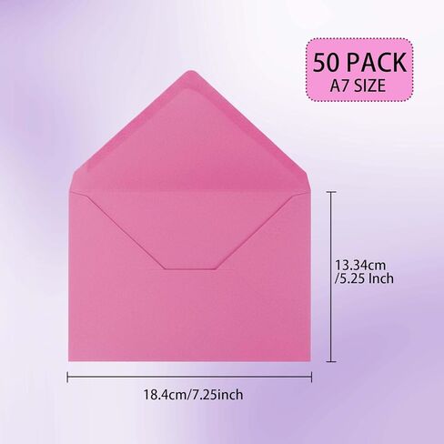 A7 Hot Pink Envelopes - 50 Pack V-flap Water Gummed 5x7 Envelopes Gift Card for Wedding Baby Shower Birthday, Invitation Envelope Set, 7.25x5.25 Inch(Hot Pink) in Kuwait