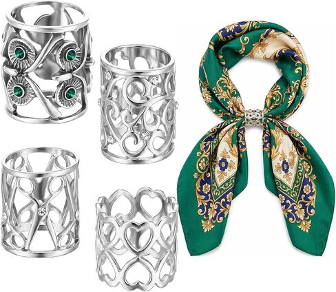 4Pcs Retro Silk Scarf Ring, Alloy Silk Scarves Ring Slide Clips Owl Scissors Vines Heart Cutouts Designs in Saudi Arabia