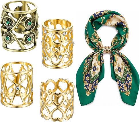 4Pcs Retro Silk Scarf Ring, Alloy Silk Scarves Ring Slide Clips Owl Scissors Vines Heart Cutouts Designs in Saudi Arabia