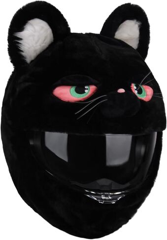 Funny Plush Motorcycle Helmet Cover for Full Face Helmets, Cute Protective Dust Proof Helmet Cover for Men Women, Fun Motorcycle Accessories Gift (Black cat) in Saudi Arabia