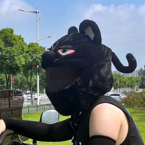 Funny Plush Motorcycle Helmet Cover for Full Face Helmets, Cute Protective Dust Proof Helmet Cover for Men Women, Fun Motorcycle Accessories Gift (Black cat) in Saudi Arabia